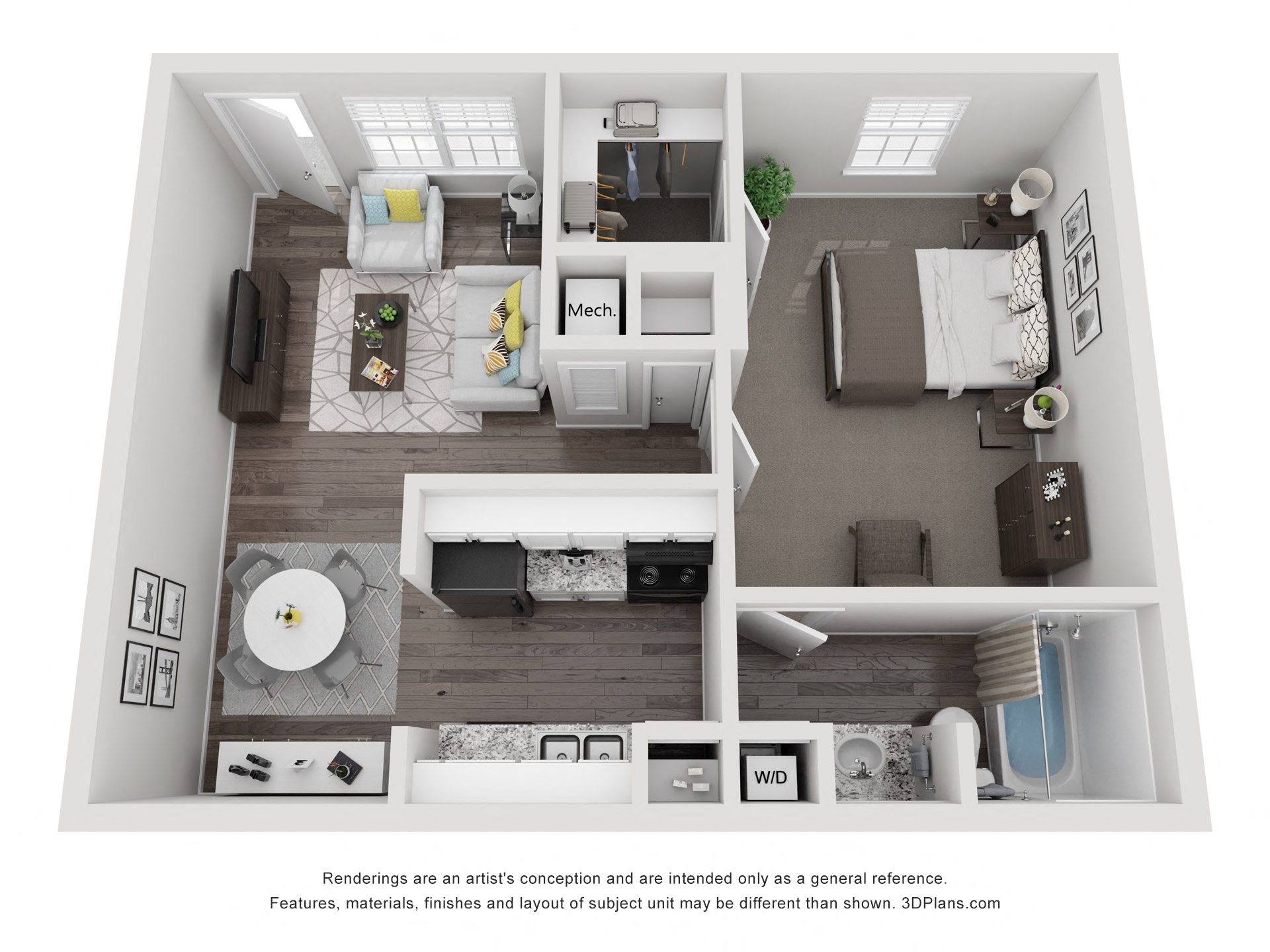 Floor plan layout diagram for 1x1 A TC 60 Elite